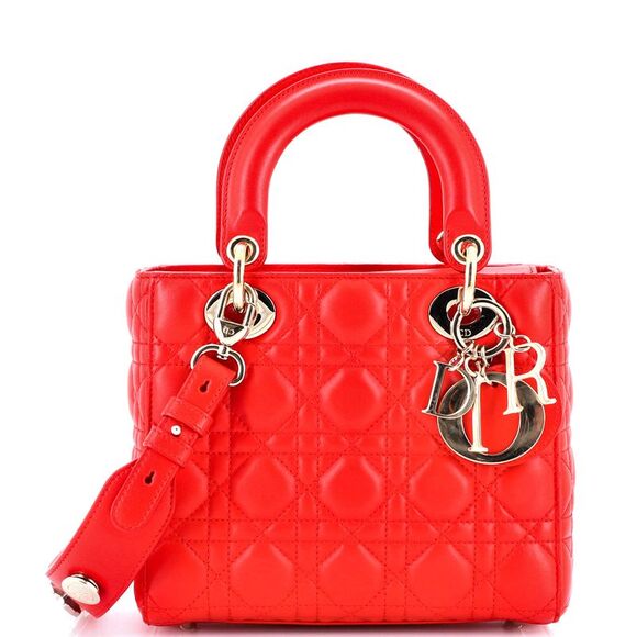 Christian Dior My ABCDior Lady Dior Bag Cannage Quilt Lambskin Red - Picture 1 of 7